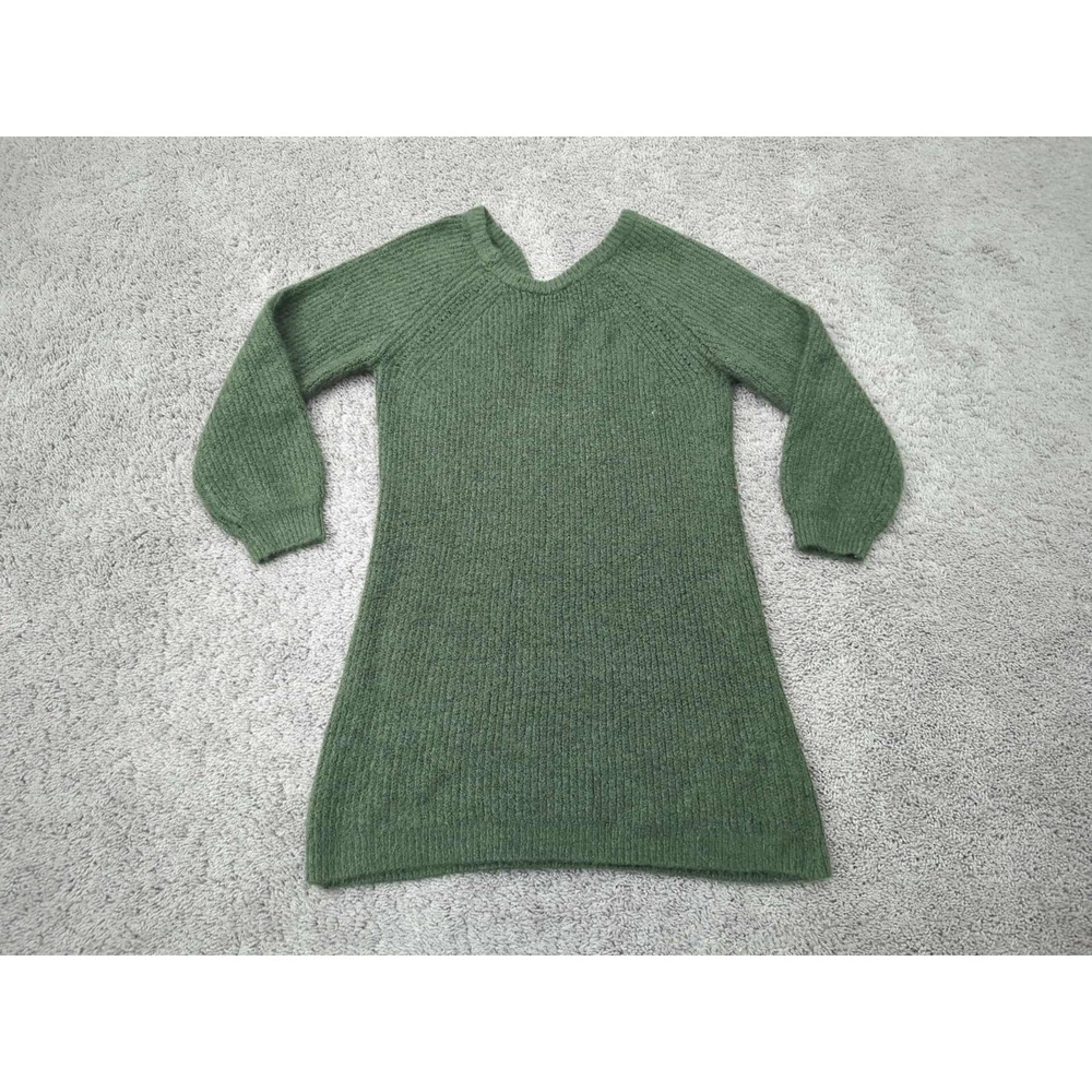 Harper Heritage Sweater Dress Womens M Green V-Neck Ribbed Knit Mini